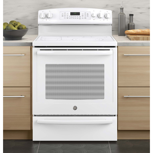 GE PB930THWW 30" Profile White Smooth Top Range With 5.3 CuFt Self