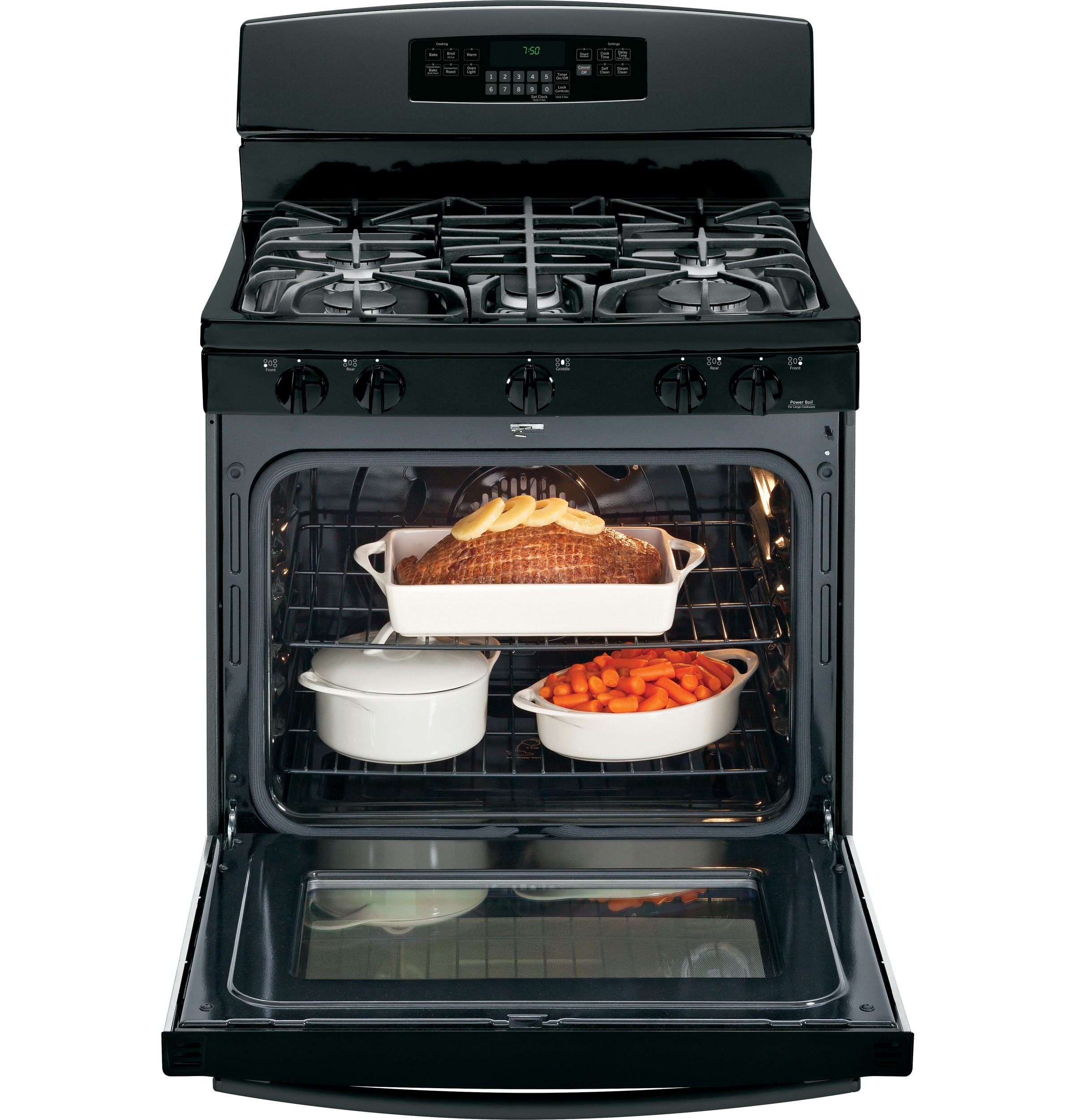 GE JGB750DEFBB 30" Freestanding Gas Range, 5.6 CuFt, 5 Sealed Burners