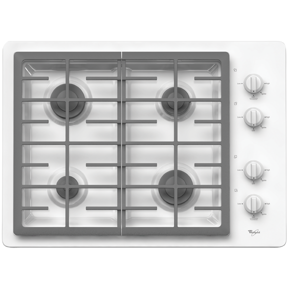 Whirlpool W5CG3024XW 30" Gas Cooktop, 4 Gas Burners, 2 12,500 BTU