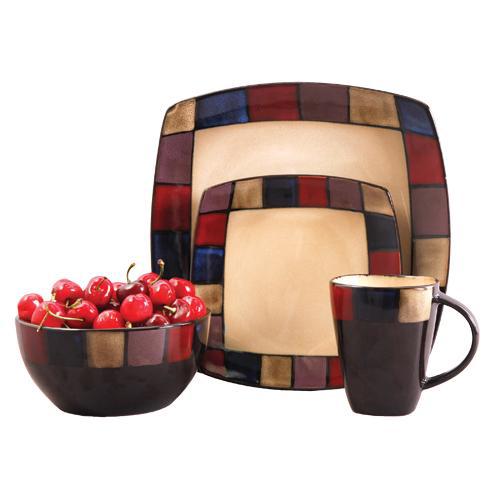 Gibson 89093.16 16 Piece Soho Lounge Mosaic Reactive Glaze Dinnerware