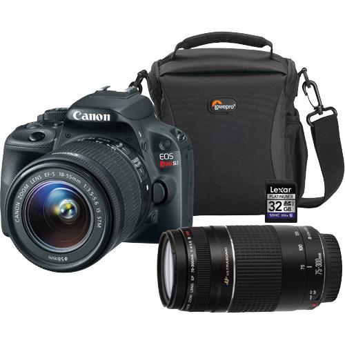 Digital SLR 18.0 MP EOS Rebel SL1 Camera With Camera Bag, 32GB Memory Card And 75-300mm Zoom Lens