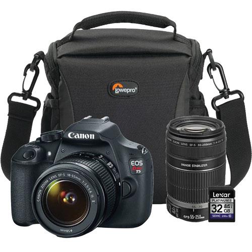 Digital SLR 18.0 MP EOS Rebel T5 Camera Kit With 55-250mm Telephoto Zoom Lens, Memory Card, And Camera Bag