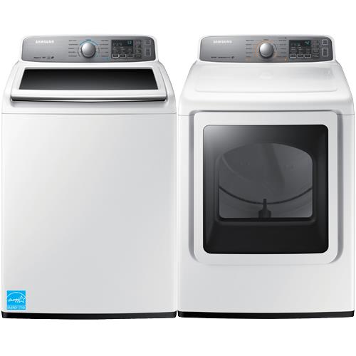 Samsung 4.8 CuFt White 27" Top Load Washer With 7.4 CuFt White 27
