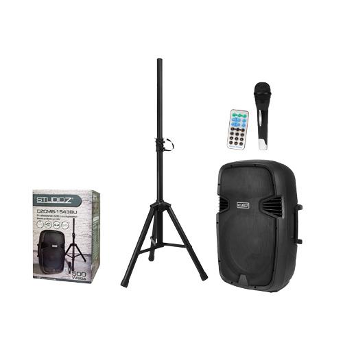 Studio Z DZCMB1543BU 15" 500 Watt Bluetooth PA Speaker With Mic And Tripod BrandsMart USA
