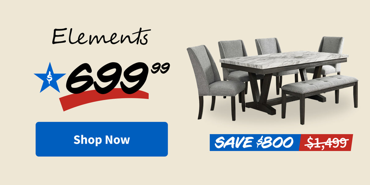Everdeen Faux Marble Top Dining Table/Trestle Base with Four Chairs & Bench