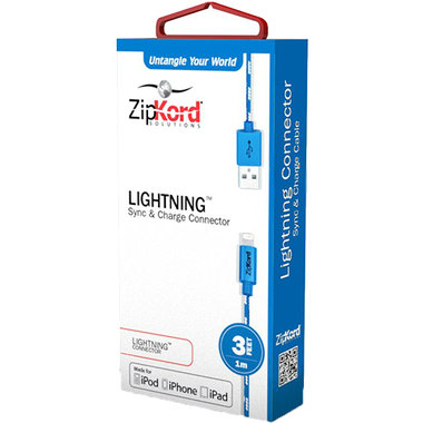 ZipKord ZKCB8P3BL14 3Ft Braided Blue USB Lightning Charger
