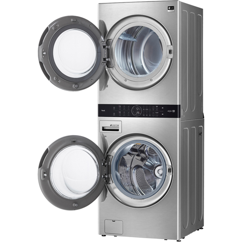 LG WSEX200HNA LG STUDIO WashTower™ Stacked Dual Fuel Laundry Center With  5.0 CuFt Washer And 7.4 CuFt Dryer In Noble Steel