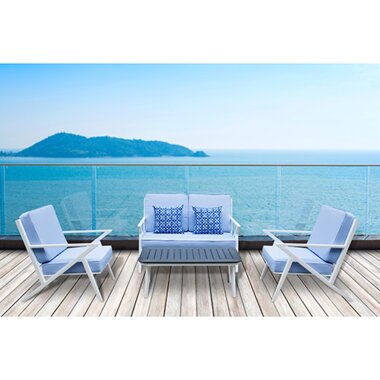 Doral Designs DDSWN1977LBLU Malibu Light Blue 4-Piece Luxury Patio Seating Set