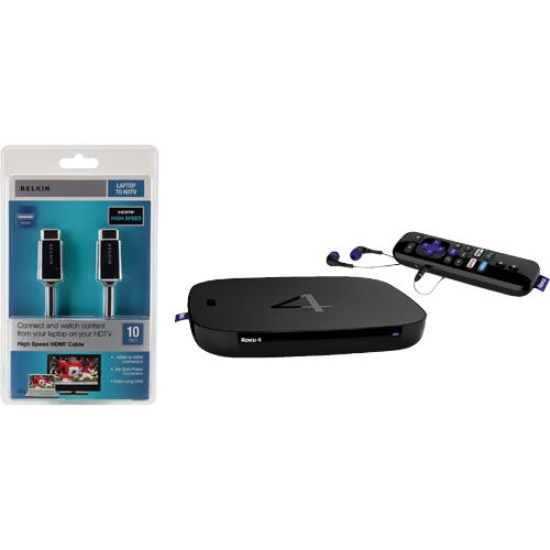 Roku4 Streaming 4K Player With Laptop TV High Speed HDMI 