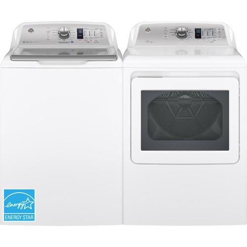 GE GTW680BSJ 4.6 CuFt White 27" Top Load Washer With 7.4 CuFt White 27