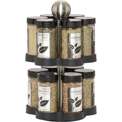 Kamenstein 16 Jar Black Spice Rack Spices Included