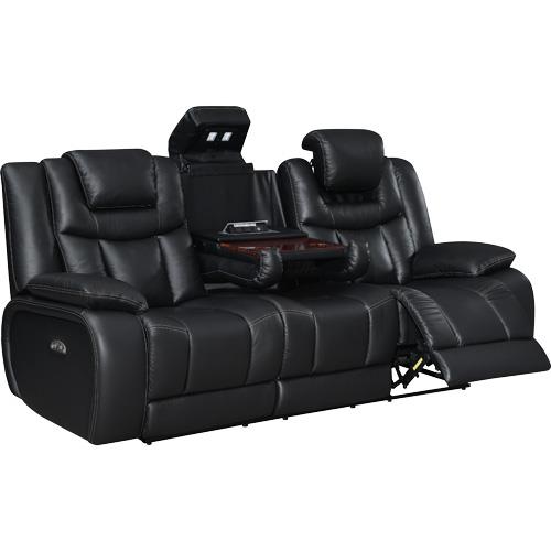 Global Furniture Gprs1707 Blk Apex Black Leather Power Reclining Sofa With Drop Down Table And Headrests Brandsmart Usa