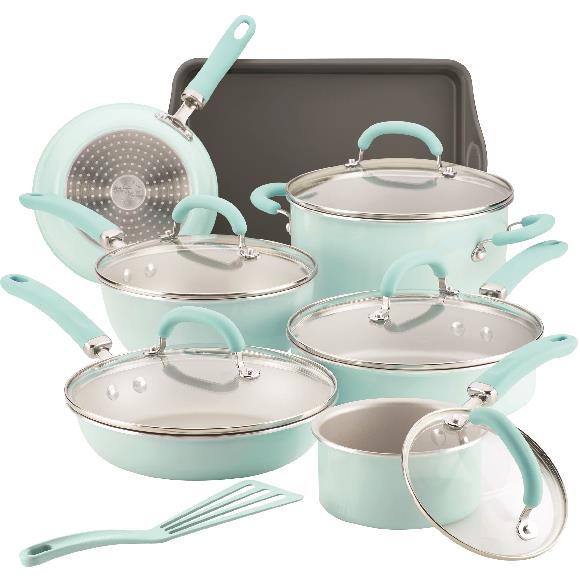 Farberware Aluminum Style Nonstick Cookware Set, 10-Piece, Blue