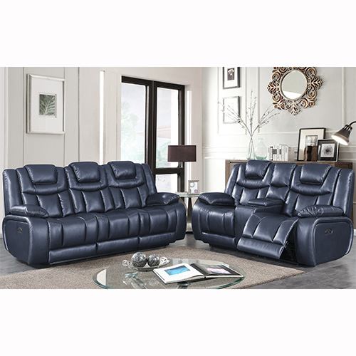 Apex Navy Leather Power Reclining Sofa