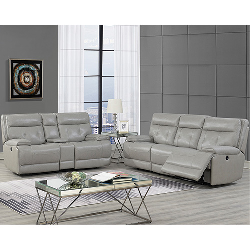 Global Furniture CAPRIGRY-SL Capri Gray Italian Leather Reclining Power  Sofa And Loveseat