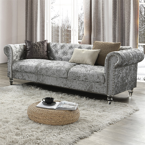 Silver Crushed USA Velvet | Stationary Furniture GSU9550-SILV Global BrandsMart Parma Sofa