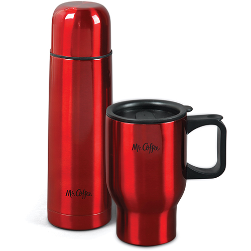 Mr. Coffee Double Wall Stainless Steel Water Bottle and Travel Mug Set