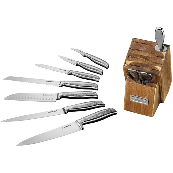 Cuisinart Classic 13-Pc. White Stainless Steel Knife Block Set with  9-Knives, Sharpening Steel and All-Purpose Shears