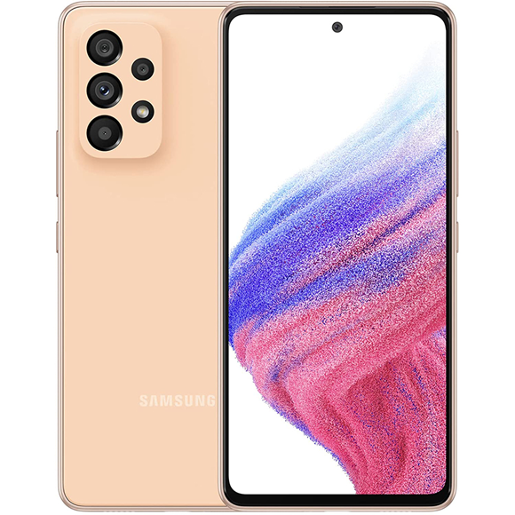 6.5" Galaxy A53 Quad 64+12+5+5MP Rear Cameras 5G 32MP Selfie Camera 128GB Storage 6GB RAM Awesome Peach Unlocked Smartphone - Latin Version