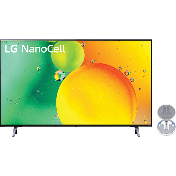 55" Class LED NanoCell 4K UHD NANO75 Series Smart TV with TONE True Wireless Active Noise Cancelling White In-Ear Headphones
