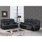 Image of product - Apex Black Leather Power Reclining Sofa And Loveseat Set With Drop Down Table, Console And Power Headrests