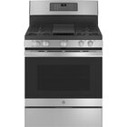 GE 5.0 CuFt Freestanding 5 Burner Gas Convection Range With Air Fry In Stainless Steel