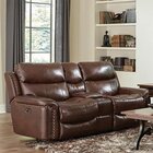 Image of product - Ceretti Brown Italian Leather Power Reclining Loveseat With Console