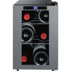 Image of product - 6-Bottle Brushed Metal Wine Cooler With Frameless Glass Door