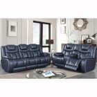 Image of product - Apex Navy Leather Power Reclining Sofa And Loveseat Set With Drop Down Table, Console, And Power Headrests