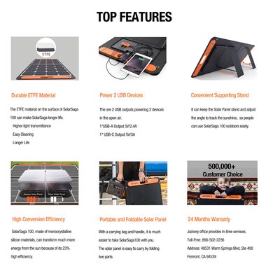 Jackery SOLARSAGA100 SolarSaga 100W Portable Solar Panel for