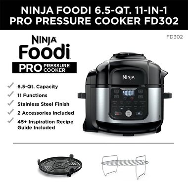 Ninja FD302 Foodi 11 in 1 6.5 Qt Pro Pressure Cooker Air Fryer BrandsMart USA
