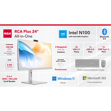 RCA RWBN12444-GRY 23.8” Touchscreen Intel® N100® Quad Core 4GB