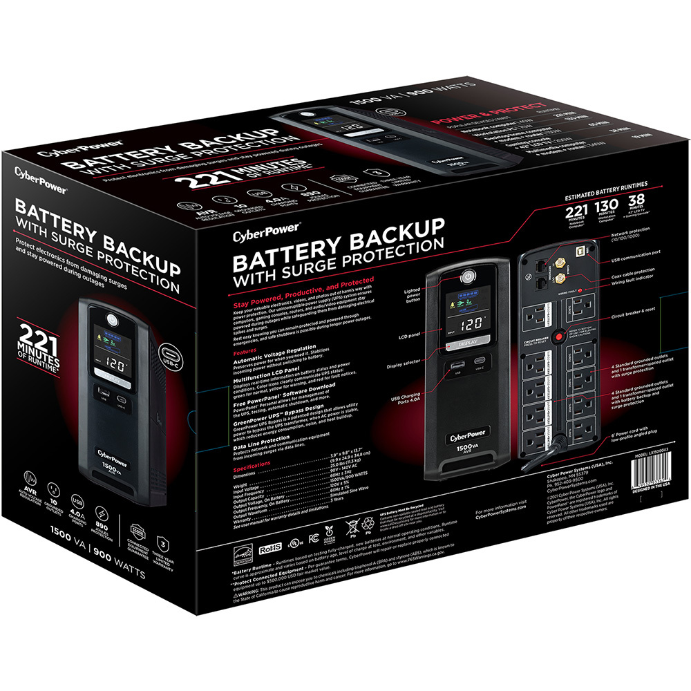 CyberPower LX1500GU3 1500VA / 900W Battery Backup - Picture 2 of 11