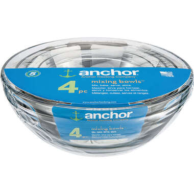Anchor Hocking 4 Piece Nesting Glass Mixing Bowl Set