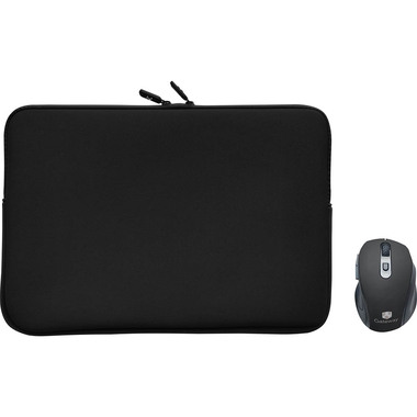 15.6" Soft Neoprene Laptop Carrying Case with Wireless Mouse - Black