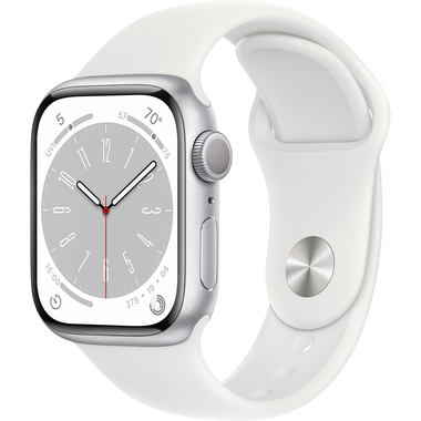 Apple Watch Series 8 (GPS) 41mm  Aluminum Case with White Sport Band - S/M - Silver