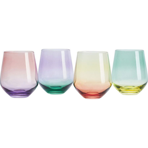 4 assorted stemless wine glasses with color rim Colored Wine Glass Set, Large 12oz Bubble Glasses Set of 6