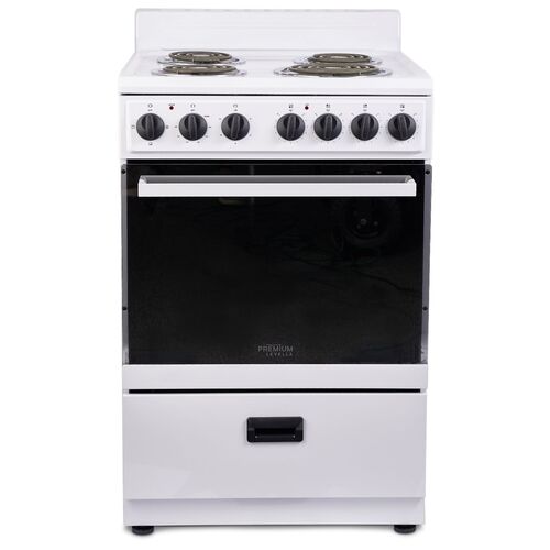 Premium Levella PRE2425GW 2.7 CuFt Freestanding Electric Range with 4 Coil  Burners and Mirrored Glass Oven Door in White | BrandsMart USA