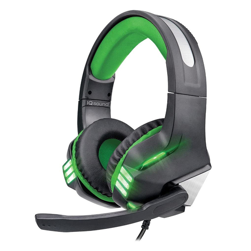 IQ Sound IQ480GGREEN Universal On Ear Pro Wired Gaming Headphones with LED Lights Green BrandsMart USA