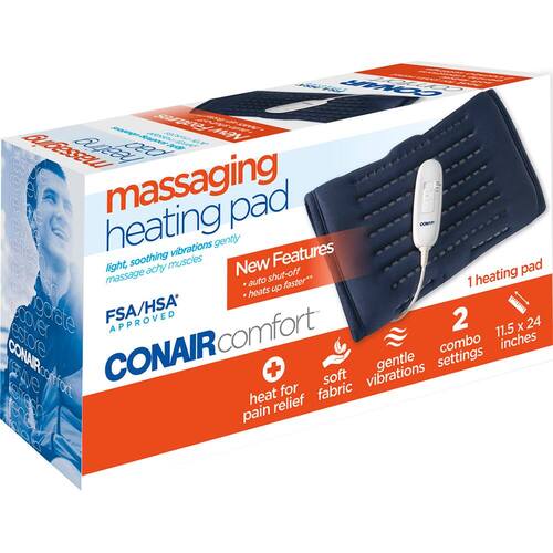 Conaircomfort 11.5 inch x 24 inch Massaging Heating Pad, Soothing Heat and Massage with Auto-off