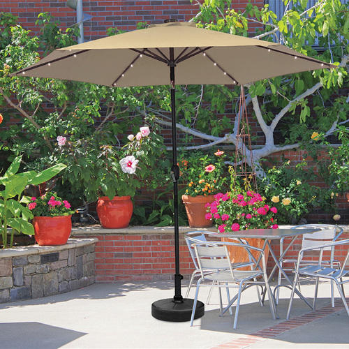 doral designs banana cantilever patio umbrella 10 Ft. Solar Outdoor Umbrella In Beige With Solar Powered LED Lights
