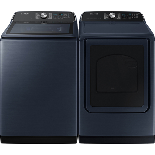 Samsung WA54CG7150DLP 5.4 CuFt Smart Steam Front Load Washer with 7.4 CuFt Smart Electric Dryer in Brushed Navy BrandsMart USA