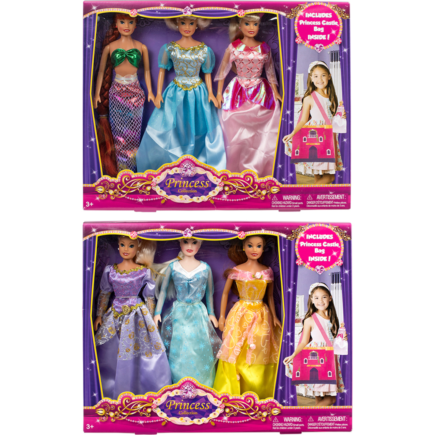 Group Sales 8833 3 Pk. Princess Dolls w/ Castle Bag / BrandsMart USA