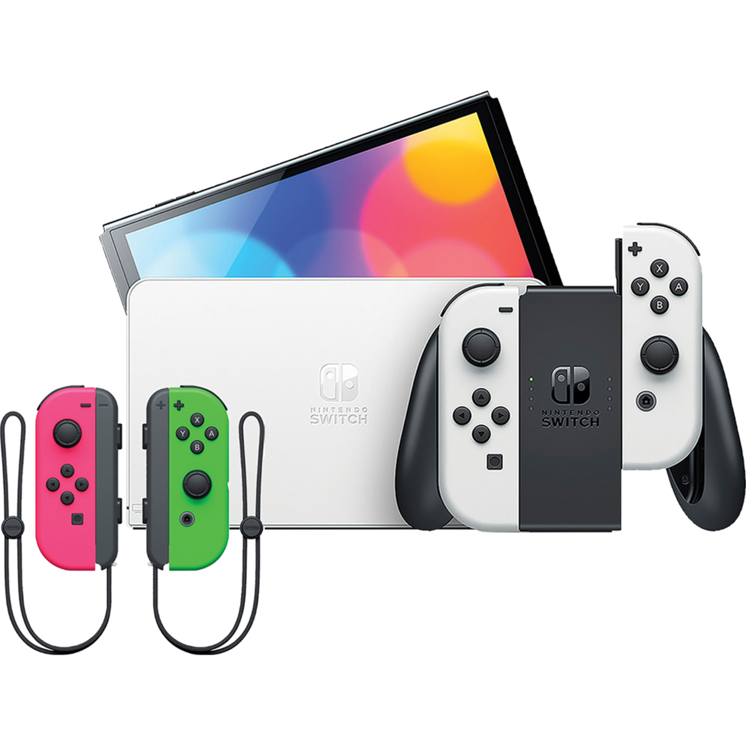 Nintendo Switch 115461BUND3 OLED Model With White Joy-Con™ With Joy-Con  (L/R) Wireless Controllers- Neon Pink/Neon Green