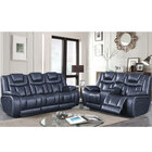 Global Furniture Apex Navy Leather Power Reclining Sofa and Loveseat with Drop Down Table, Console and Power Headrests (1)