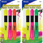 BAZIC Highlighter Assorted Color Chisel Tip Marker 2-Packs