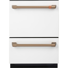 Cafe 49 dBA Sanitize Top Control Dishwasher Drawer in Matte White with Brushed Bronze Handles