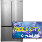 Midea 26.5 CuFt French Door Bottom Freezer Refrigerator with 65" Class Crystal UHD U7900F 4K Smart TV