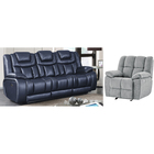 Global Furniture Apex Leather Power Reclining Sofa - Navy Blue with Britta Manual Recliner