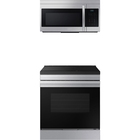 Samsung Bespoke 6.3 CuFt Smart Slide-In Induction Range with 1.6 CuFt 1000 Watt Over-The-Range Microwave in Stainless Steel